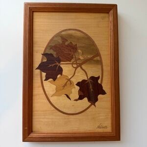 Vintage Hudson River Wood Inlay Fall Maple Leaves Wall Art